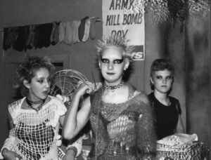 Inside BOY shop - unknown, Subie (Muvvers Pride) & Grot shop assistants - Photo Credit - Sheila Rock
